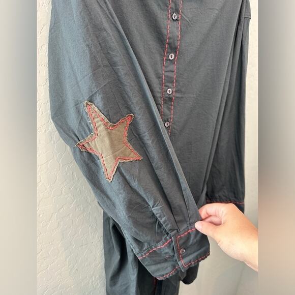 NATURAL LIFE Shirt Dress Gray Button Front Belted Star Elbow Patch NWT | Medium - Picture 3 of 8